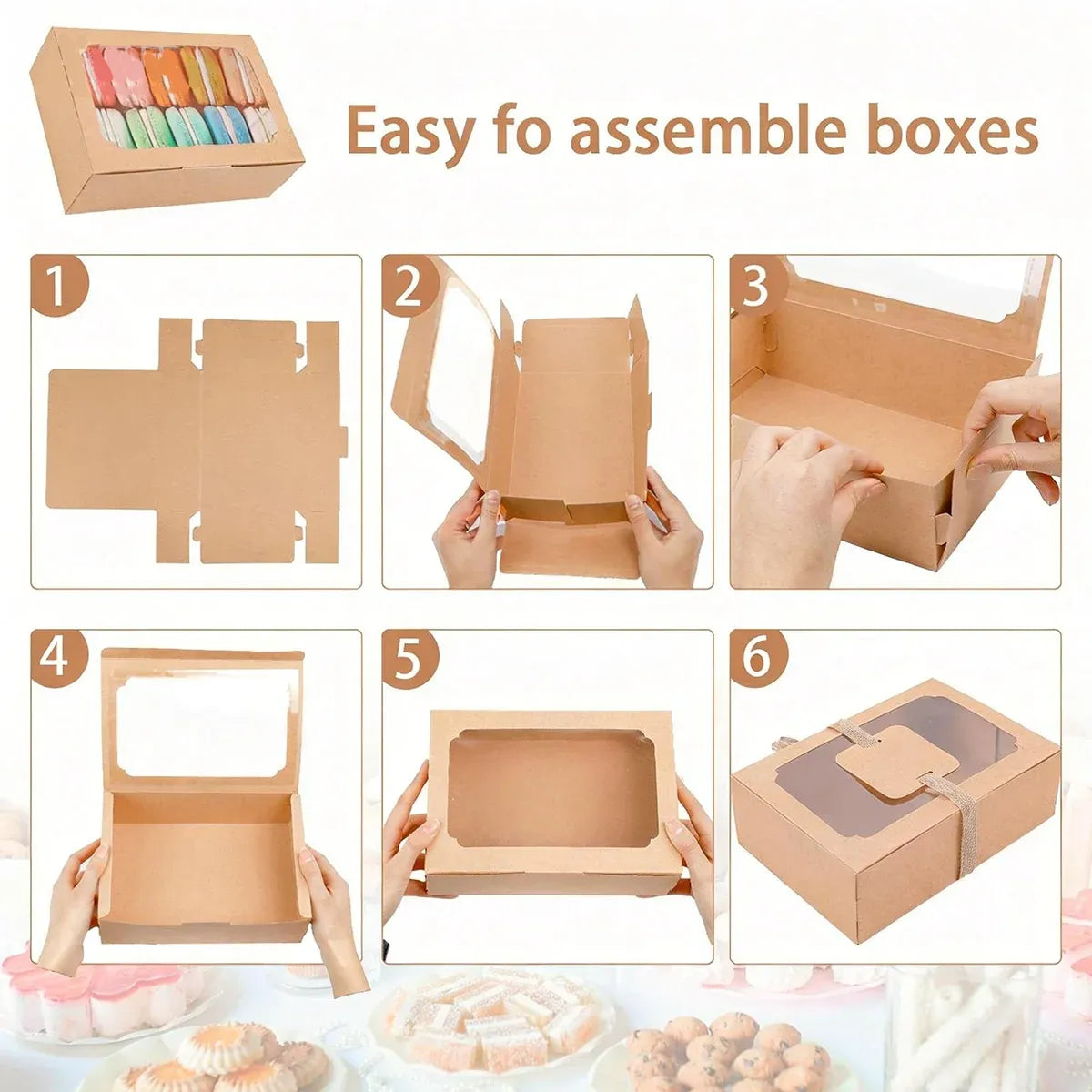 24PCS Kraft Candy Box with Clear Window Easy to Assemble Durable Gift Boxes - White
