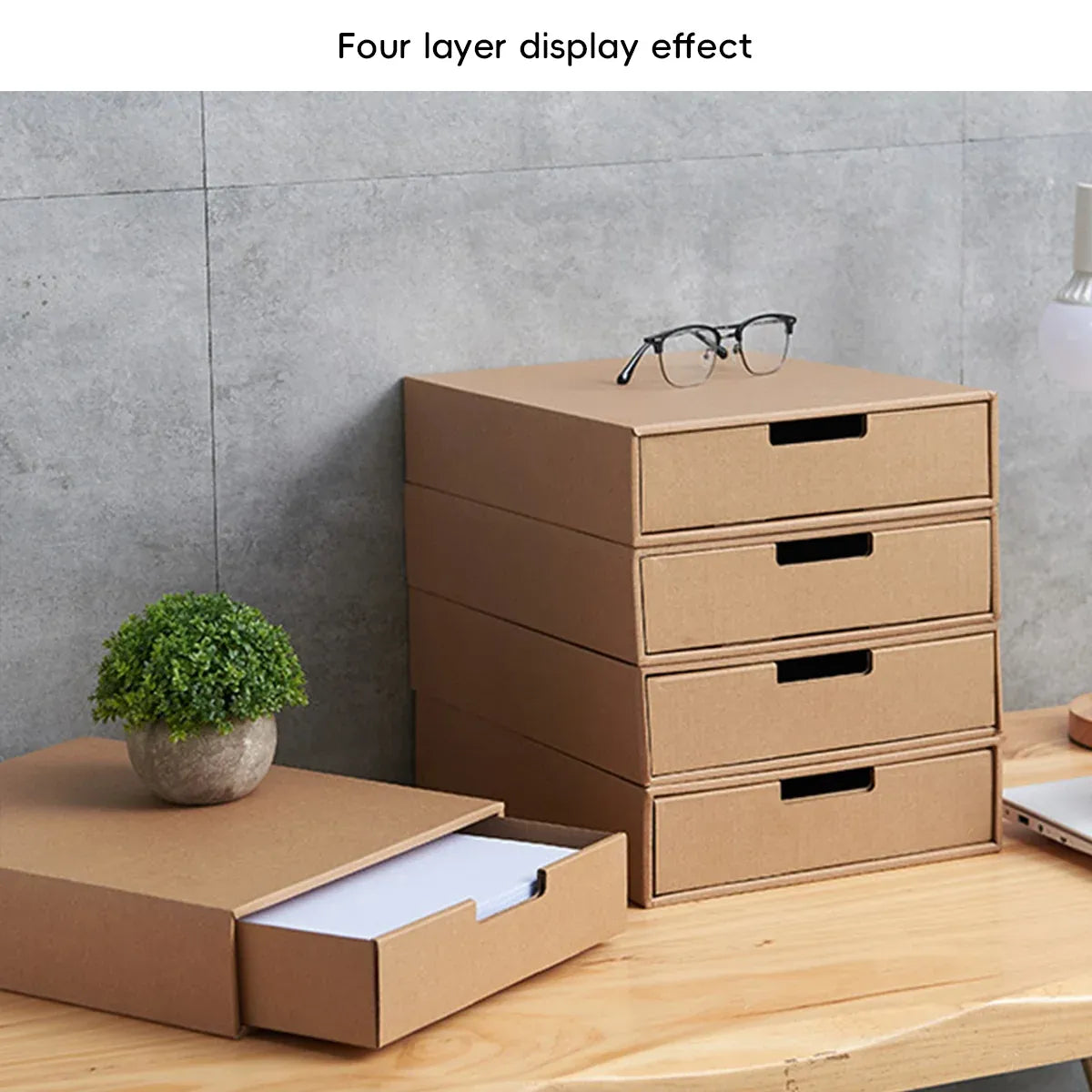 3PCS Kraft Paper Storage Box Office Desk Organizer File Document Storage Use - White