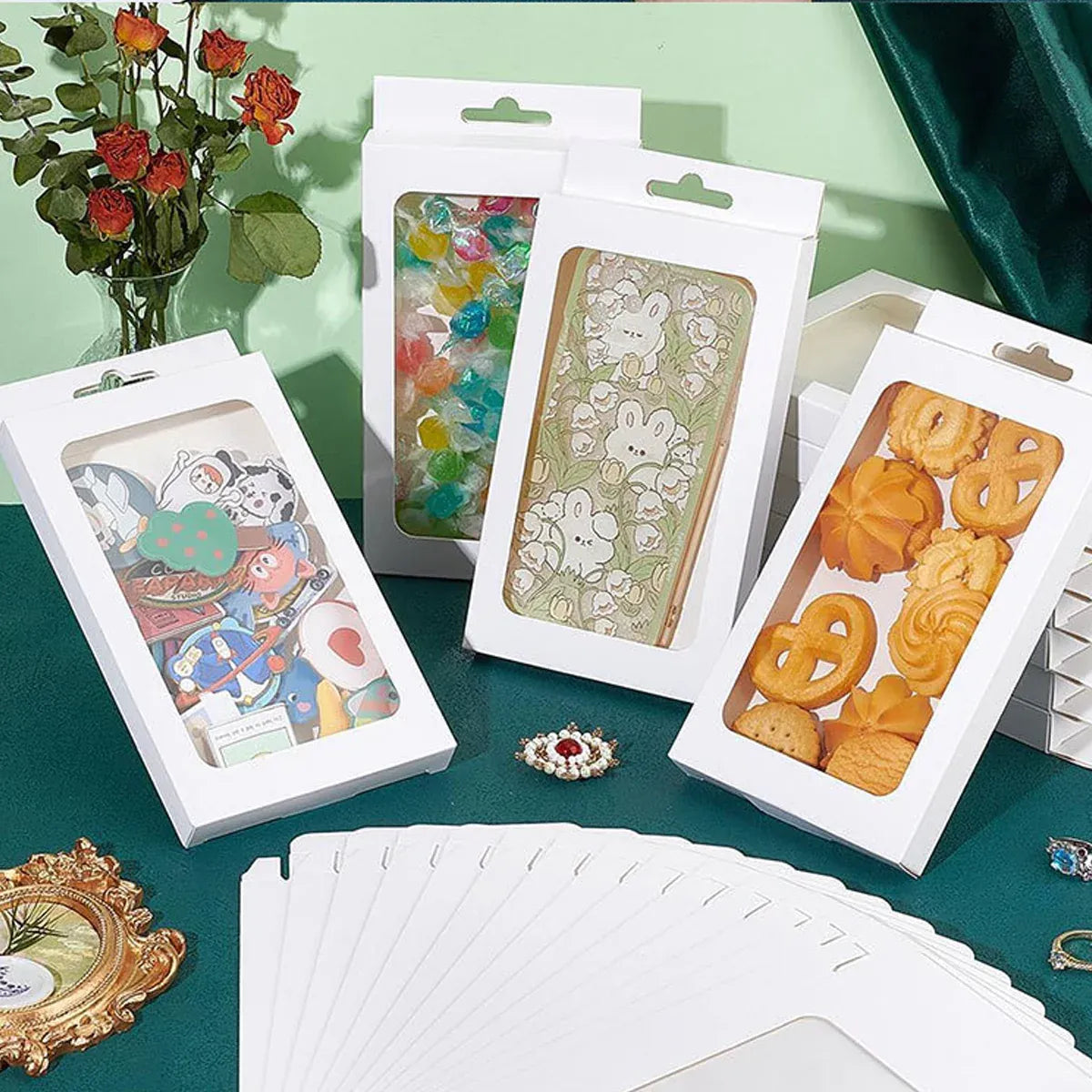 50PCS Gift Packaging Boxes Durable Clear Window for Gift Packaging Presentation - White
