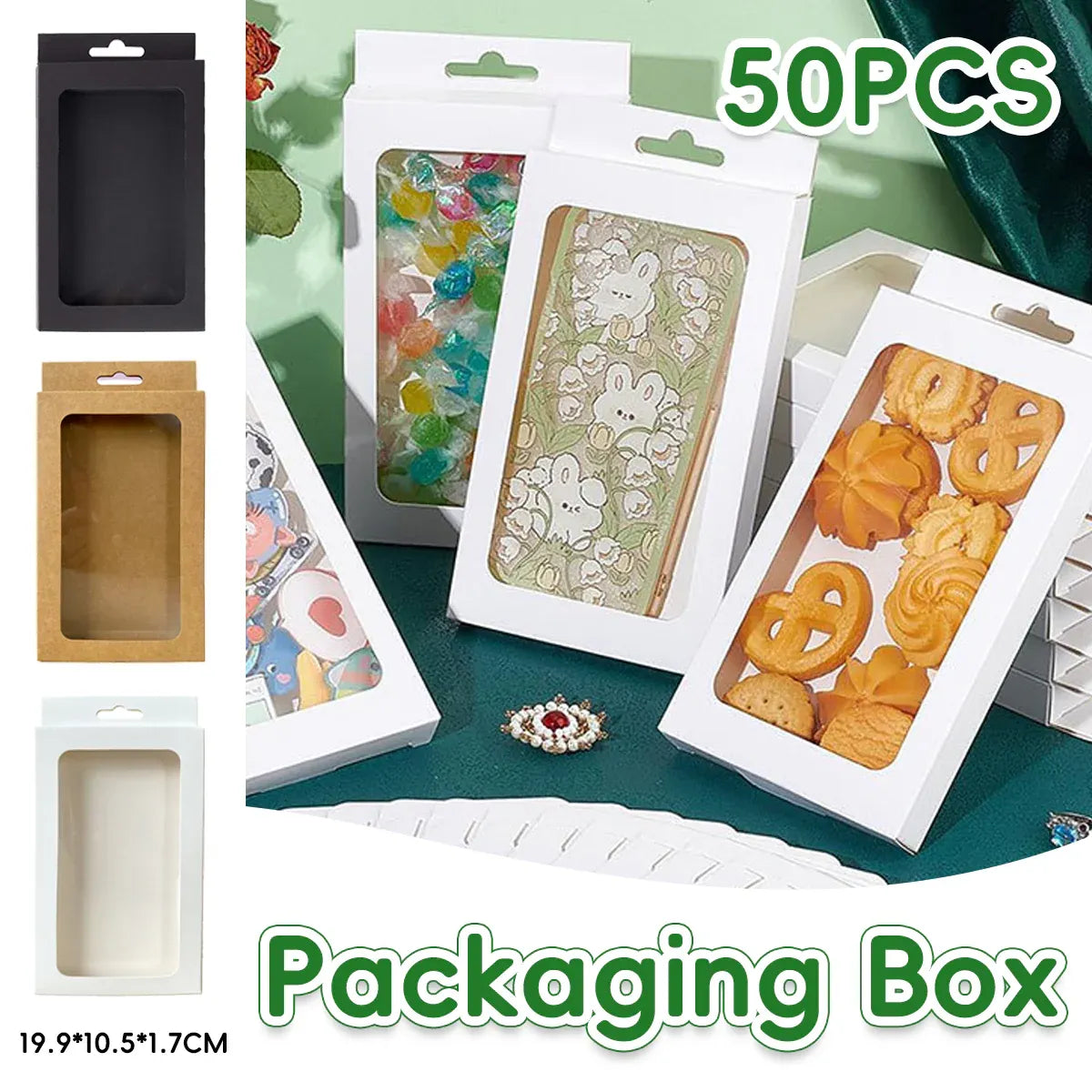 50PCS Gift Packaging Boxes Durable Clear Window for Gift Packaging Presentation - White