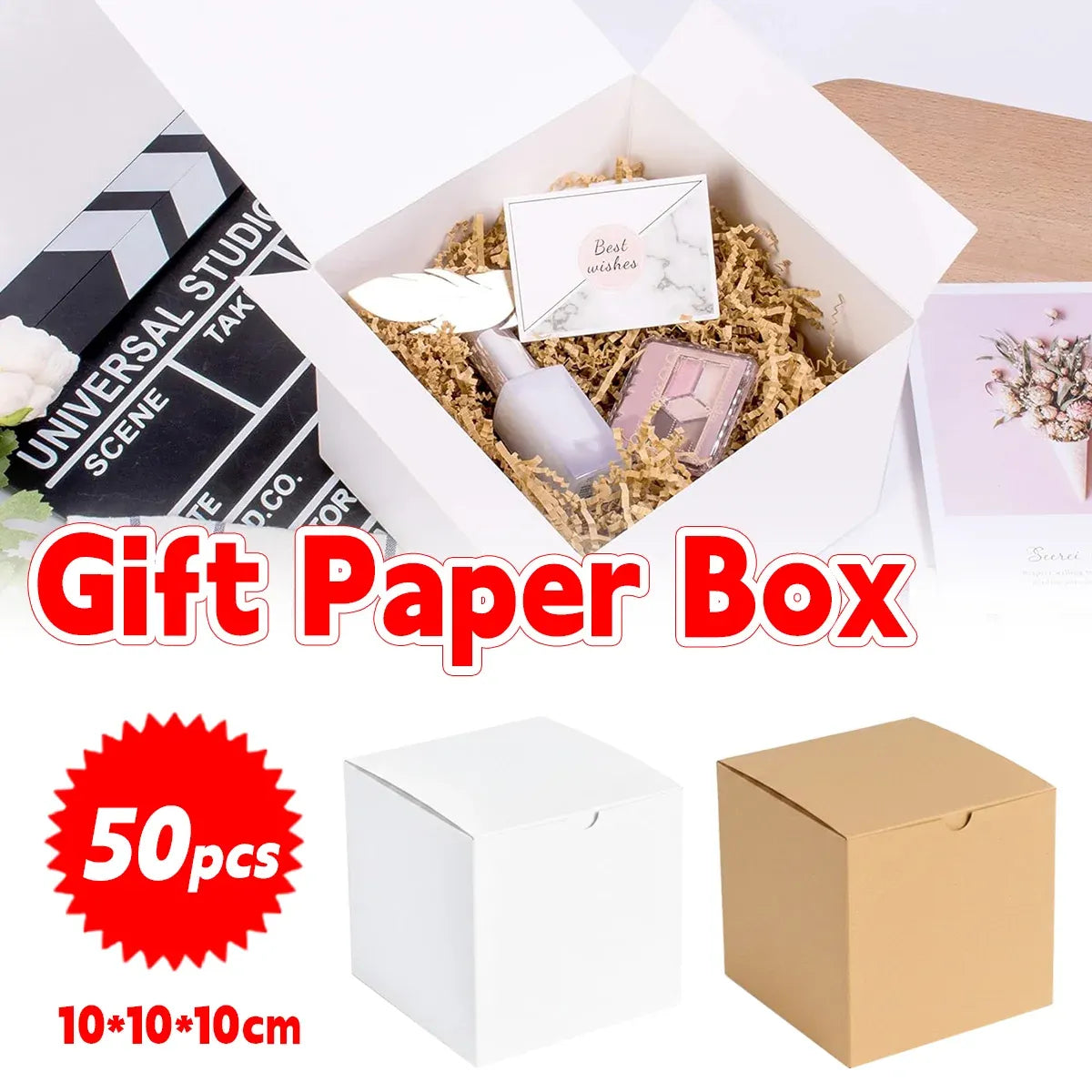Kraft Gift Boxes 50pcs 10x10x10cm Party Favour Packaging Paper Boxes - White