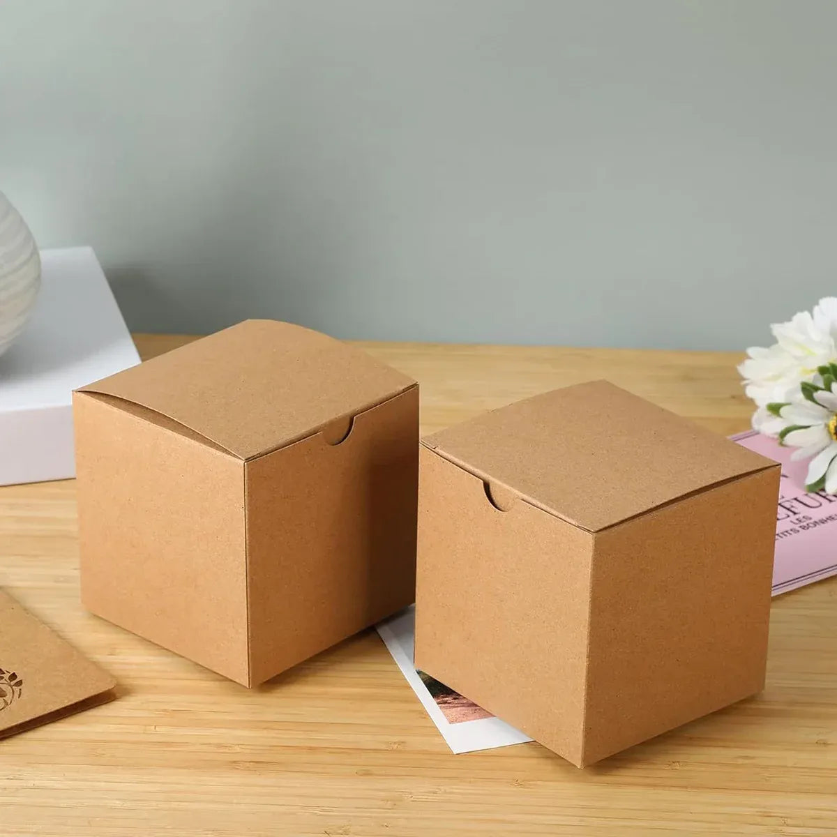 Kraft Gift Boxes 50pcs 10x10x10cm Party Favour Packaging Paper Boxes - White