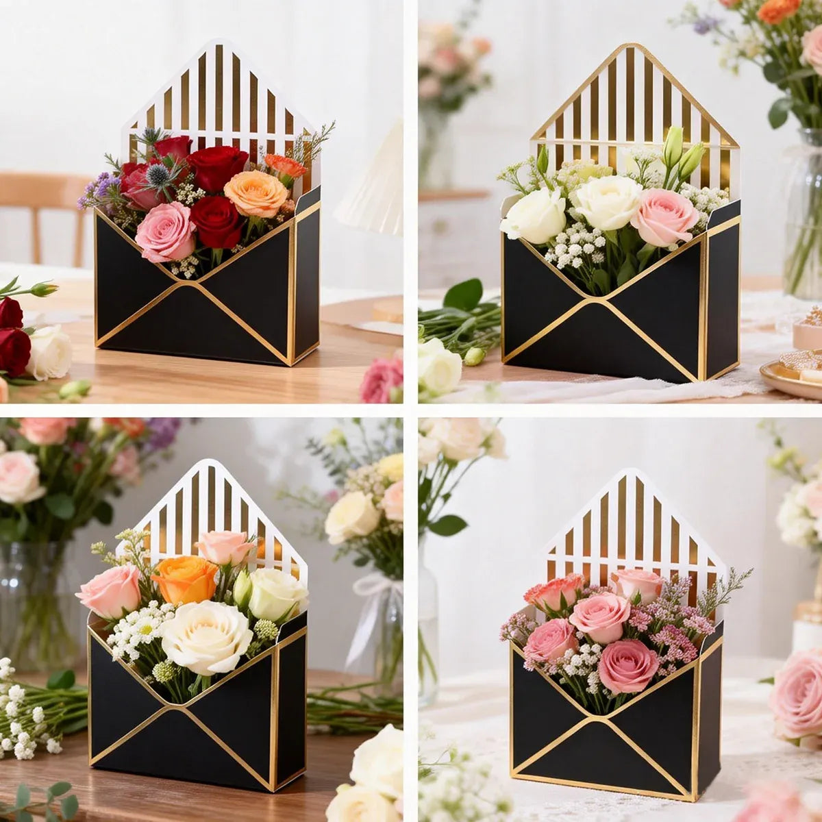 Envelope Flower Box Gift Packaging Floral Display Holder Wedding Retail 8PCS - White