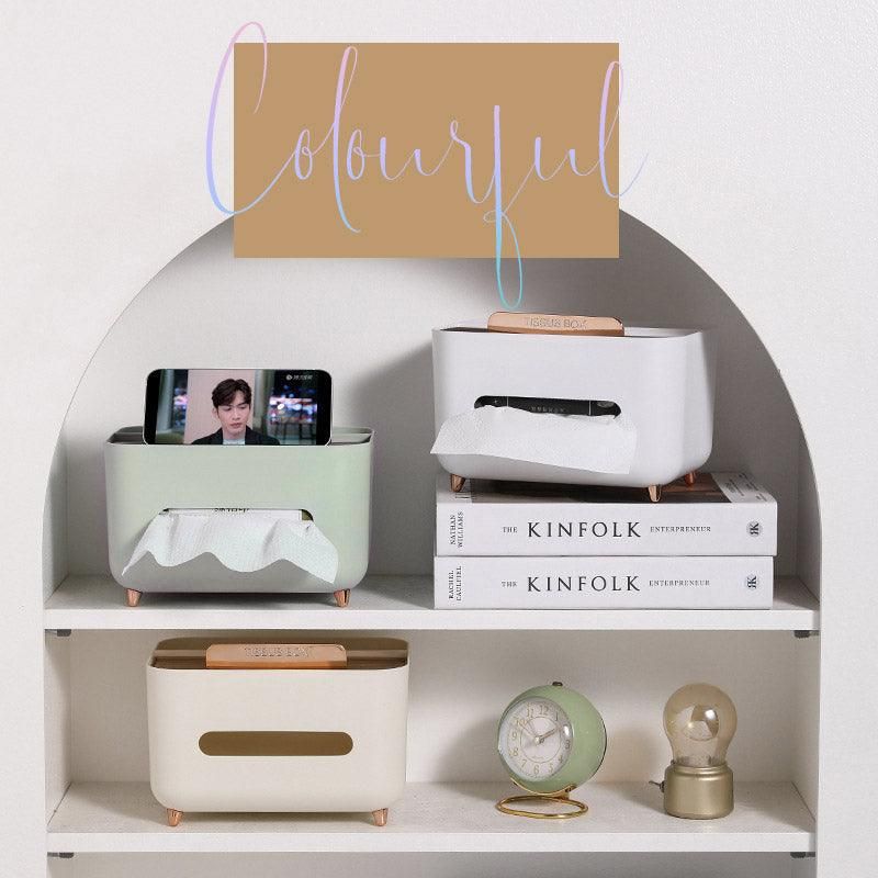 Tissue Box Dispenser Storage Box Napkin Case Remote Control Box Multi-Function - White