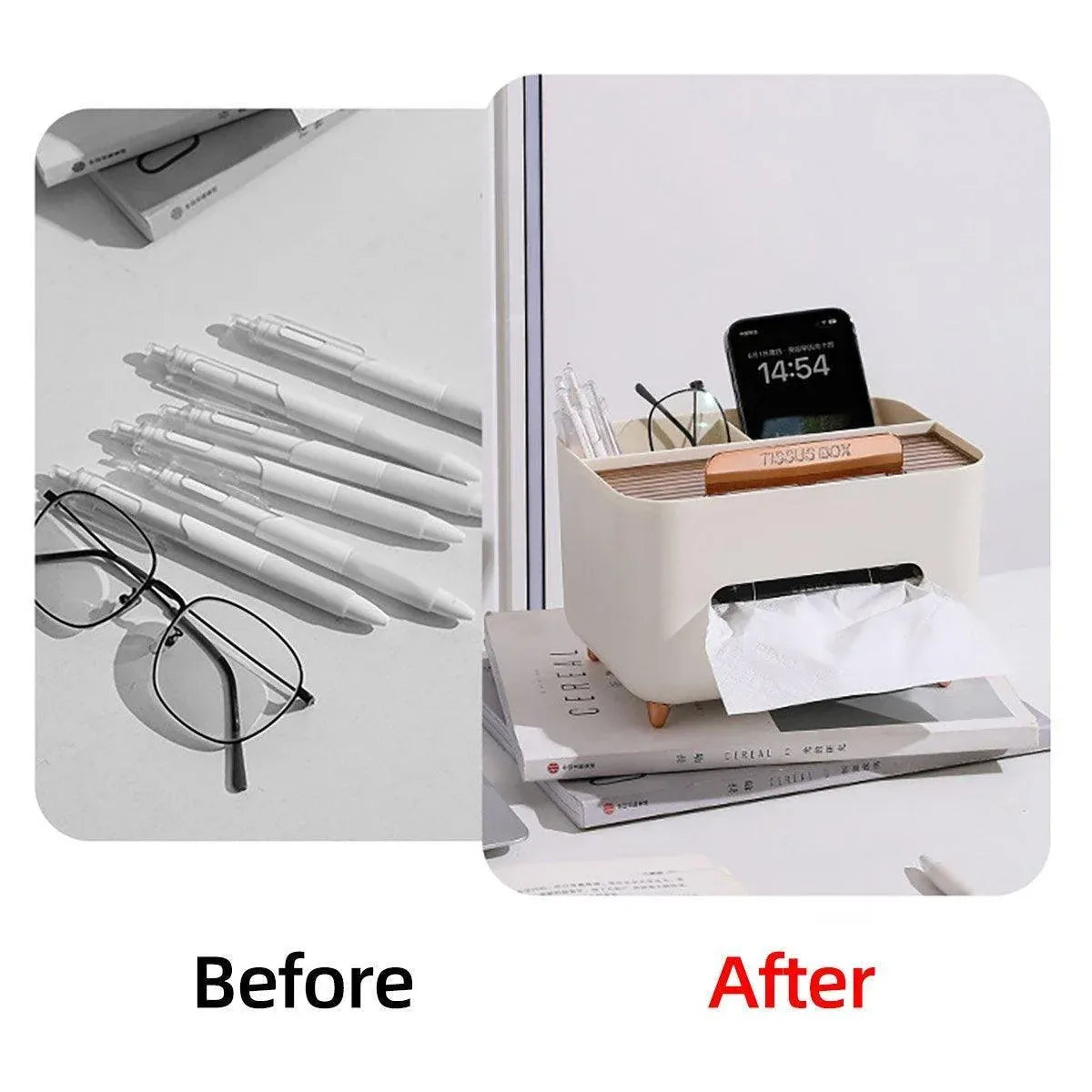 Tissue Box Dispenser Storage Box Napkin Case Remote Control Box Multi-Function - White