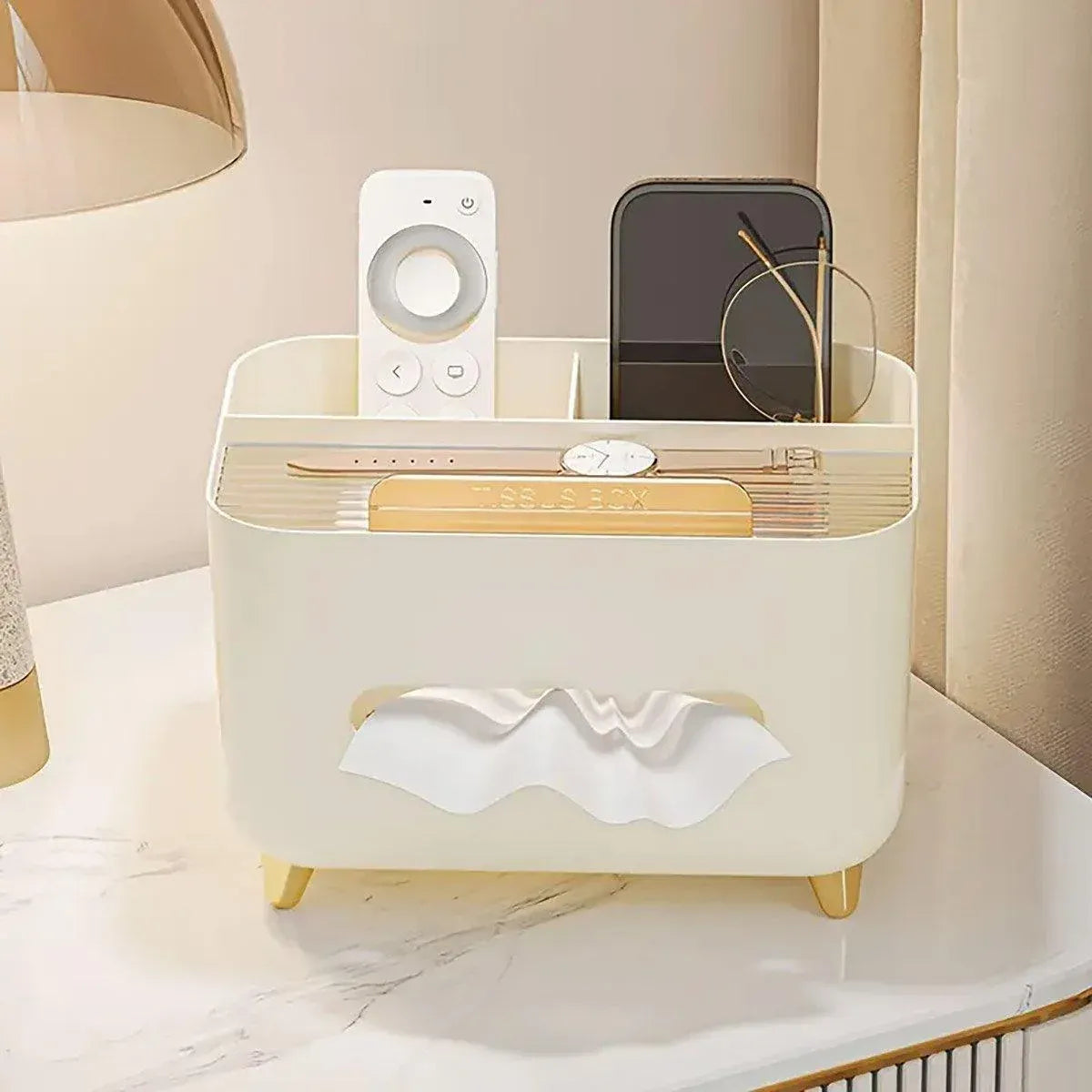 Tissue Box Dispenser Storage Box Napkin Case Remote Control Box Multi-Function - White