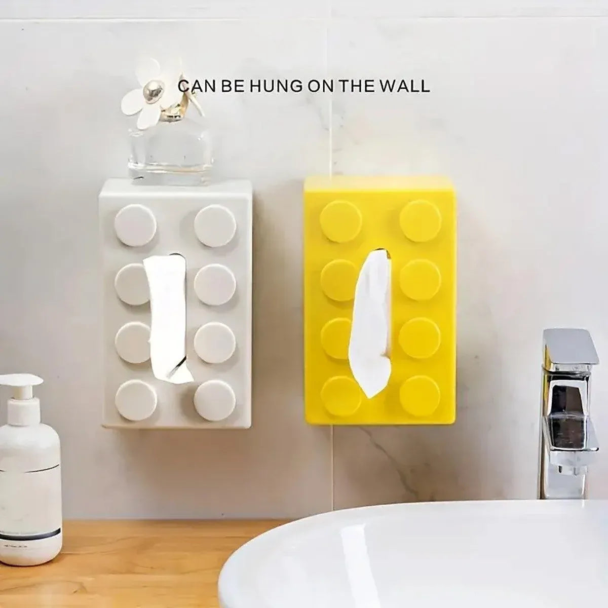 Tissue Box Cover Creative Building Block Cute Napkin Dispenser Holder Home Decor - Yellow
