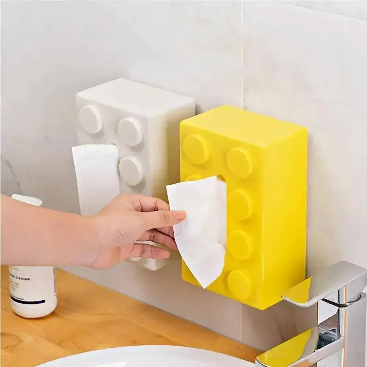 Tissue Box Cover Creative Building Block Cute Napkin Dispenser Holder Home Decor - Yellow