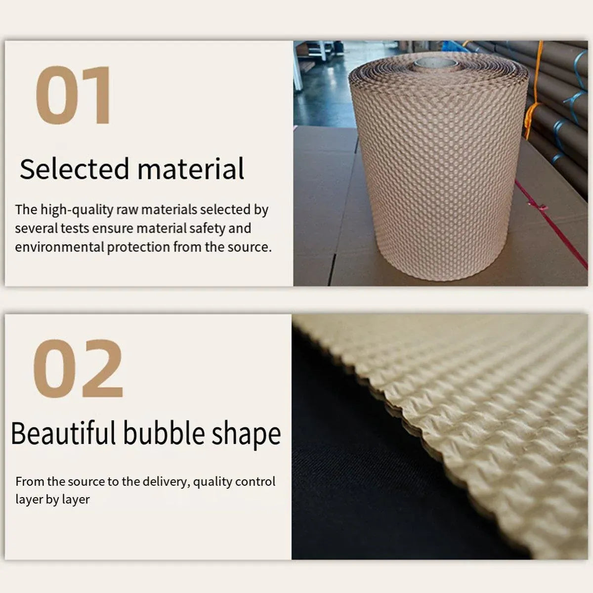 Cowhide Pressure Bubble Paper Roll Shock Absorbing Biodegradable Cushioning Wrap - 28x50m