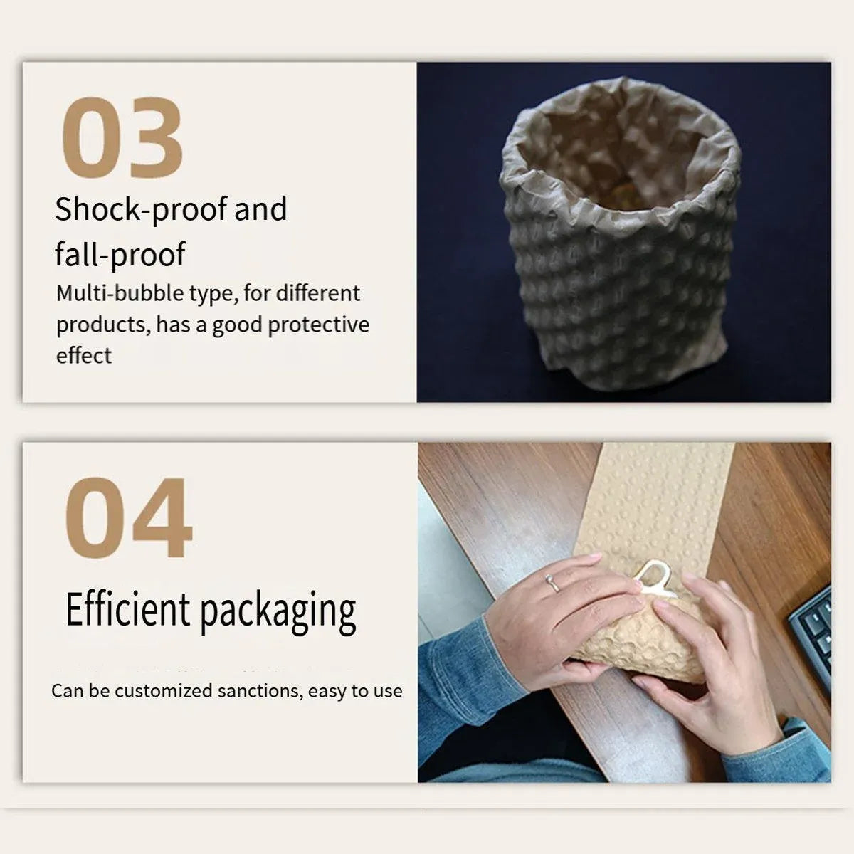Cowhide Pressure Bubble Paper Roll Shock Absorbing Biodegradable Cushioning Wrap - 28x50m