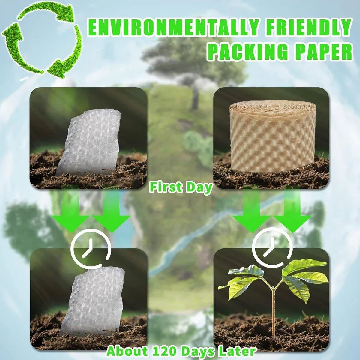 Cowhide Pressure Bubble Paper Roll Shock Absorbing Biodegradable Cushioning Wrap - 28x50m