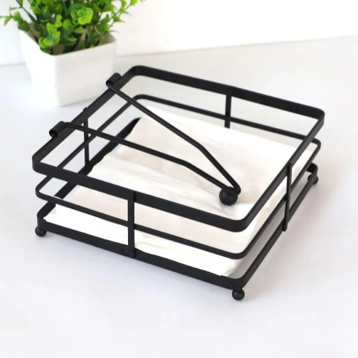 2PCS Black Wrought Iron Napkin Holder Square Tissue Rack for Home Kitchen Decor