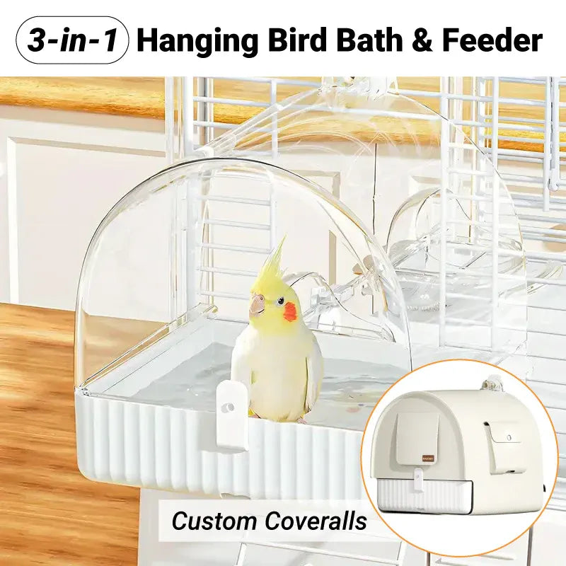 3in1 Parrot Bath Basin Bird Bathtub Cage or Accessory Pet Bird Feeder Water Bowl - Bathroom