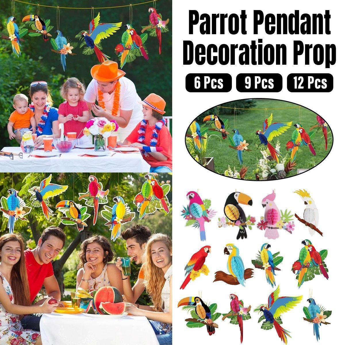 6/9/12pcs Parrot Charm Party Decoration Props Tropical Theme Decor Accessories - 12pcs