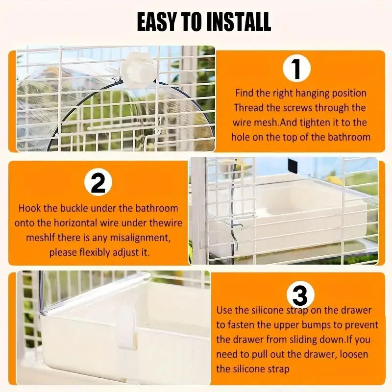 3in1 Parrot Bath Basin Bird Bathtub Cage or Accessory Pet Bird Feeder Water Bowl - Overdress