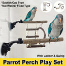 Wooden Parrot Stand Climbing Ladder Swing Toy for Birds Cage Play Accessories - Suction Cup Type