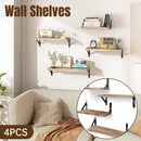 4 Wall-Mounted Wood Shelves with Black Metal Brackets