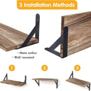 4 Wall-Mounted Wood Shelves with Black Metal Brackets