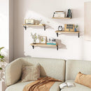 4 Wall-Mounted Wood Shelves with Black Metal Brackets
