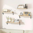4 Wall-Mounted Wood Shelves with Black Metal Brackets