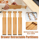 4PCS Bamboo Drawer Retractable Partitions Durable for Home Kitchen