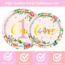 96-Piece First Birthday Floral Tableware Pack for 24 Place Settings