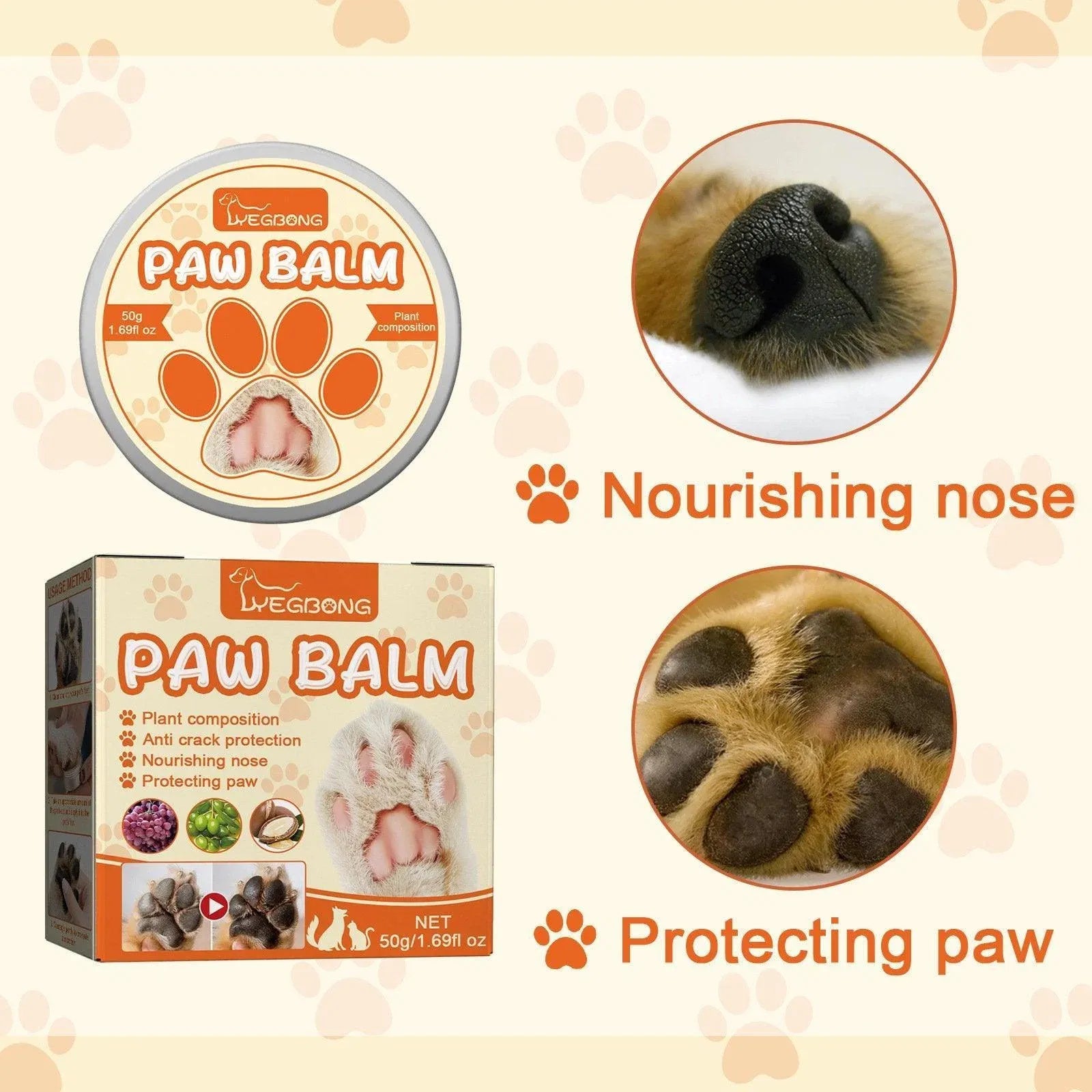 Dogs Cat Paw Balm Cream Pets Natural Lick Safe Dry Skin Cracked Paws Feet Care