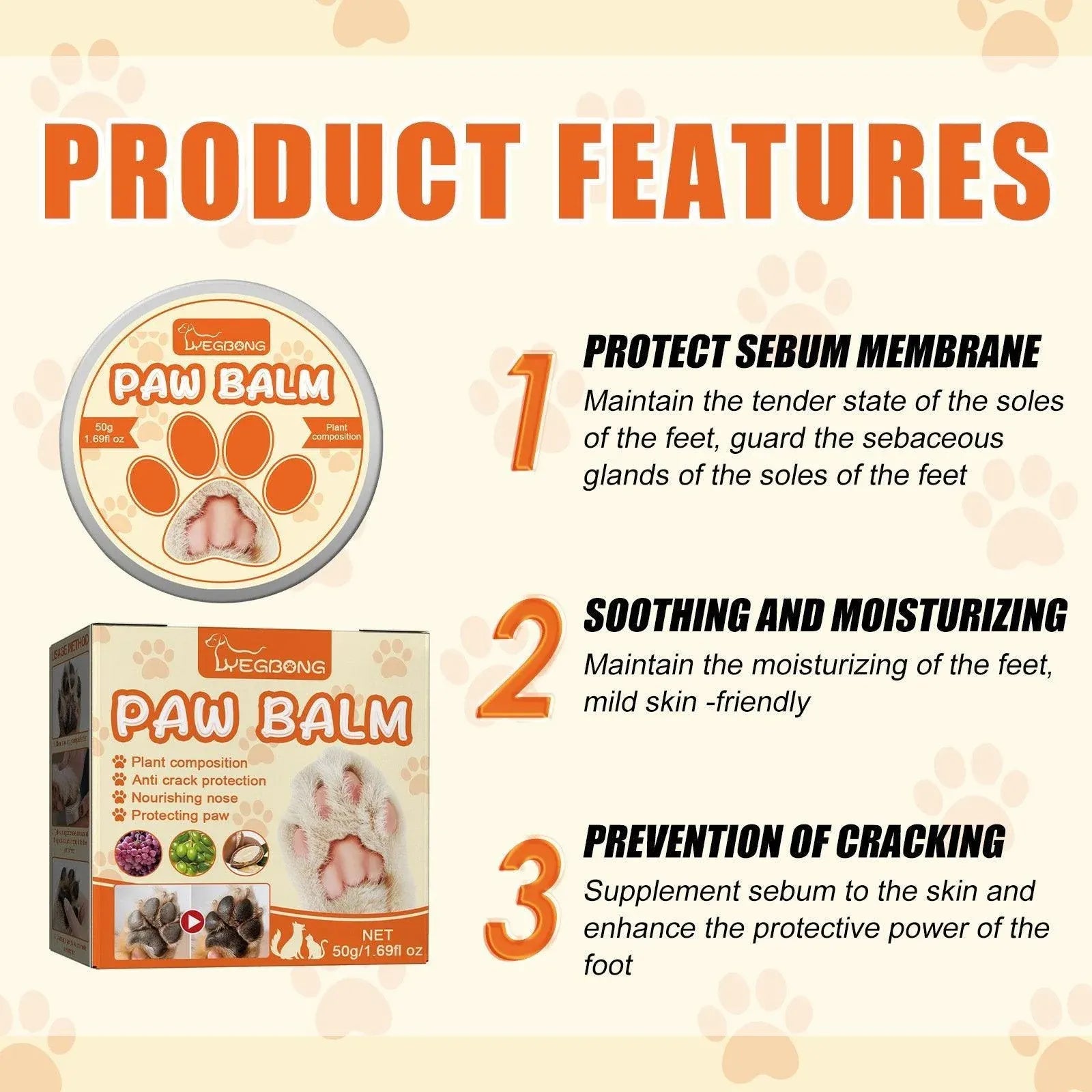 Dogs Cat Paw Balm Cream Pets Natural Lick Safe Dry Skin Cracked Paws Feet Care