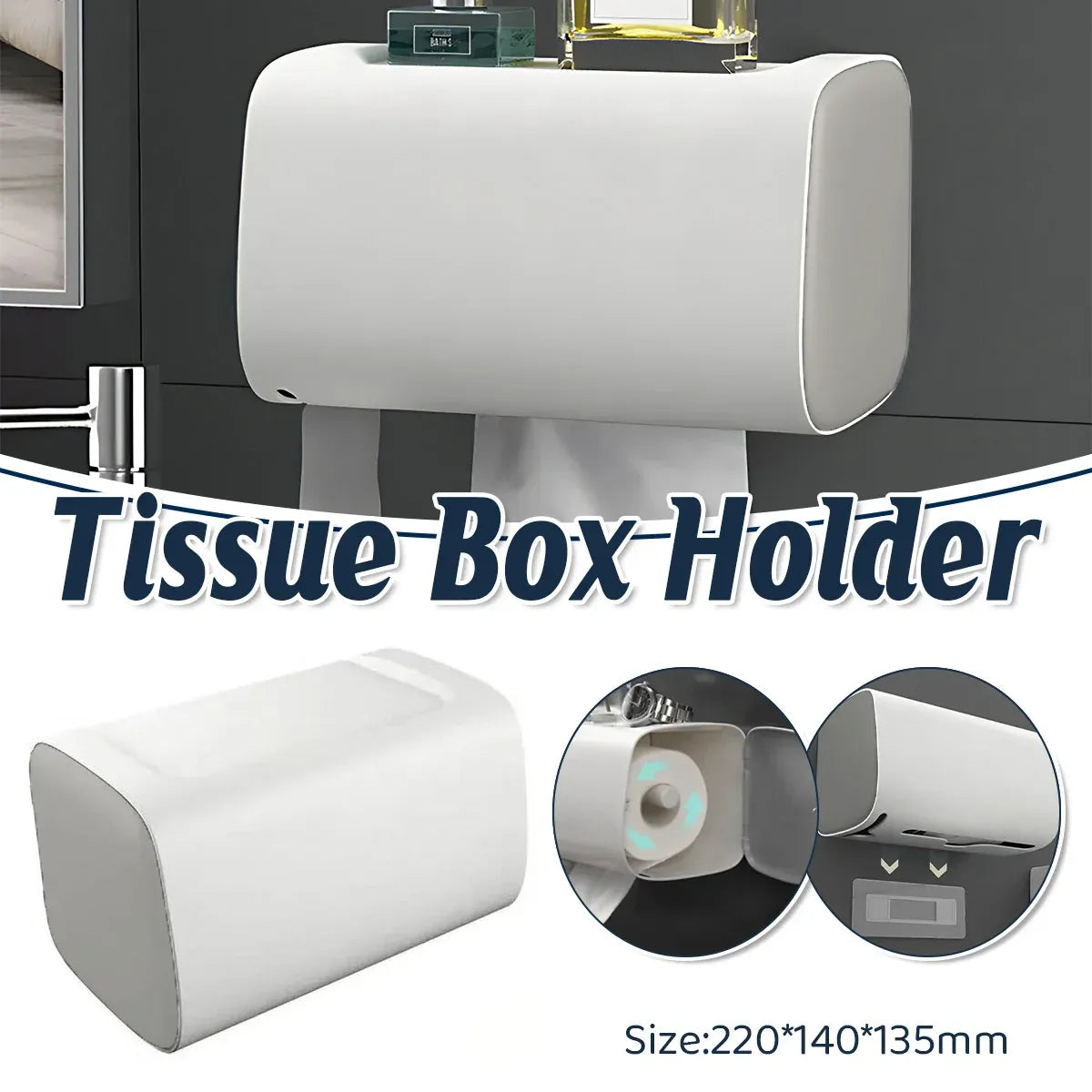 Toilet Paper Holder Waterproof Wall Mounted Roll Paper Tissue Box Shelf Bathroom