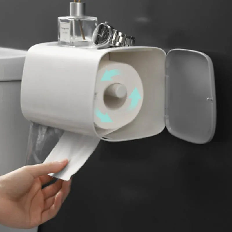 Toilet Paper Holder Waterproof Wall Mounted Roll Paper Tissue Box Shelf Bathroom
