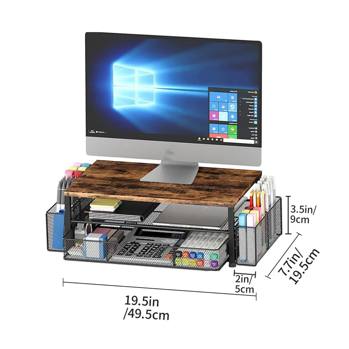 Computer Stand Riser With Drawer Storage Monitor Shelf For PC Laptop Workspace