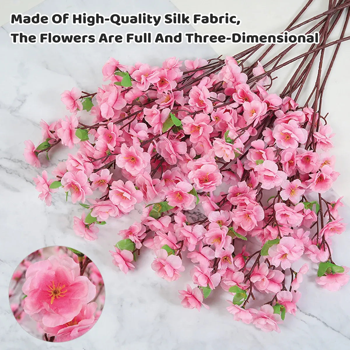 10PCS Artificial Peach Blossom Branches Realistic Pink for Wedding