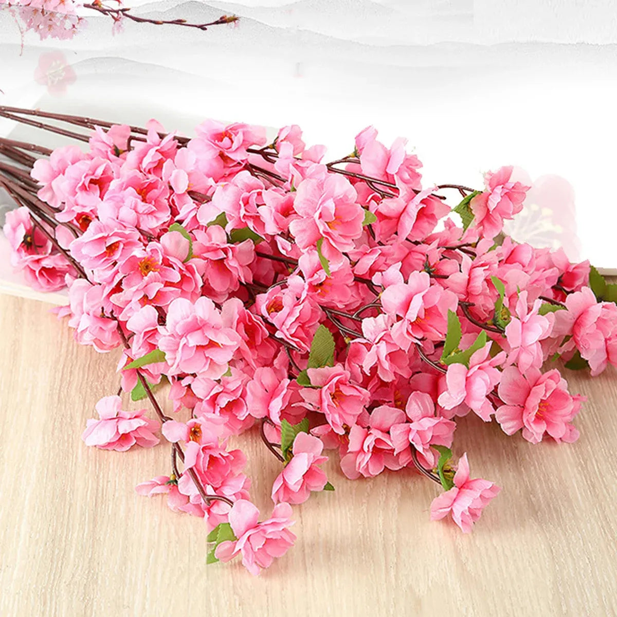 10PCS Artificial Peach Blossom Branches Realistic Pink for Wedding