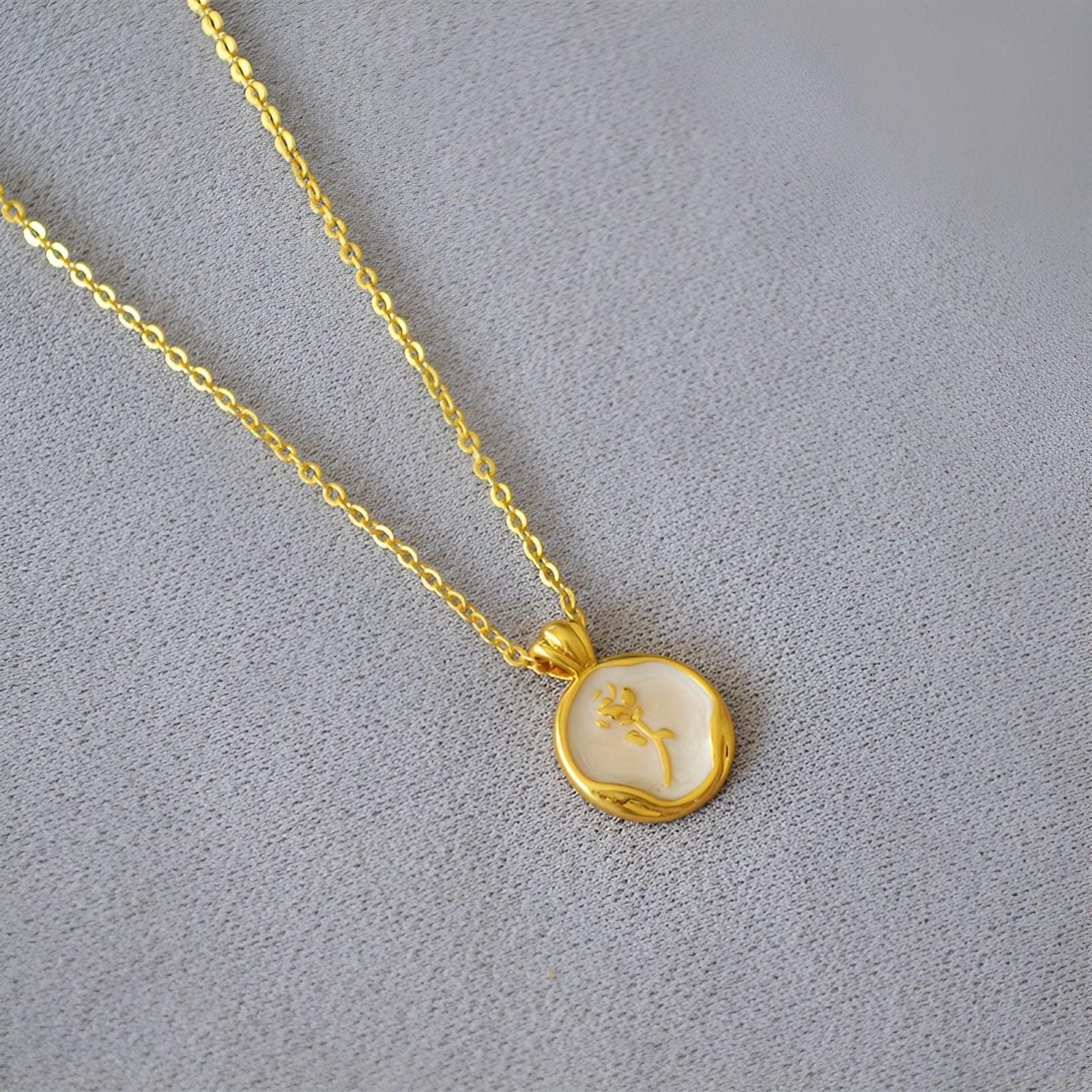 Vintage Bohemian Floral Round Pendant Necklace Women Fashion Chain Jewelry - Pearl-Rose