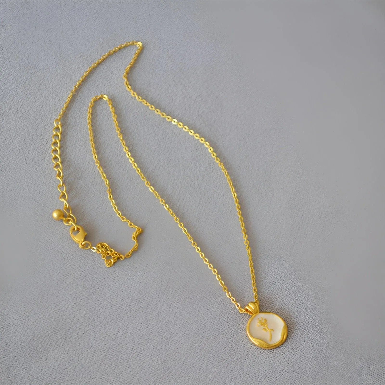 Vintage Bohemian Floral Round Pendant Necklace Women Fashion Chain Jewelry - Pearl-Rose