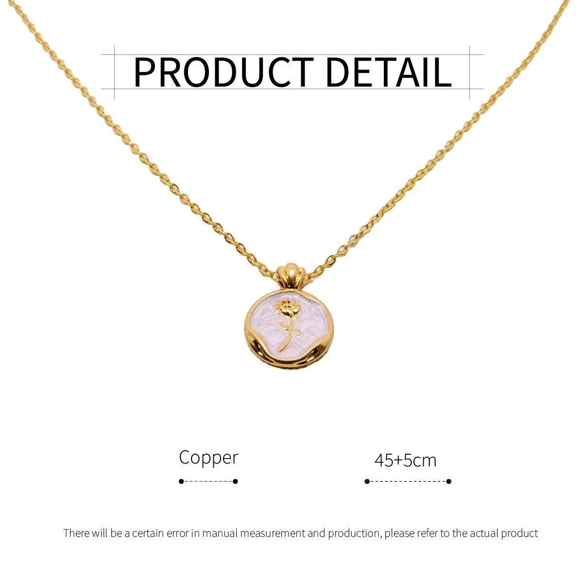 Vintage Bohemian Floral Round Pendant Necklace Women Fashion Chain Jewelry - Pearl-Tulip