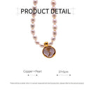 Vintage Bohemian Floral Round Pendant Necklace Women Fashion Chain Jewelry - Pearl-Tulip