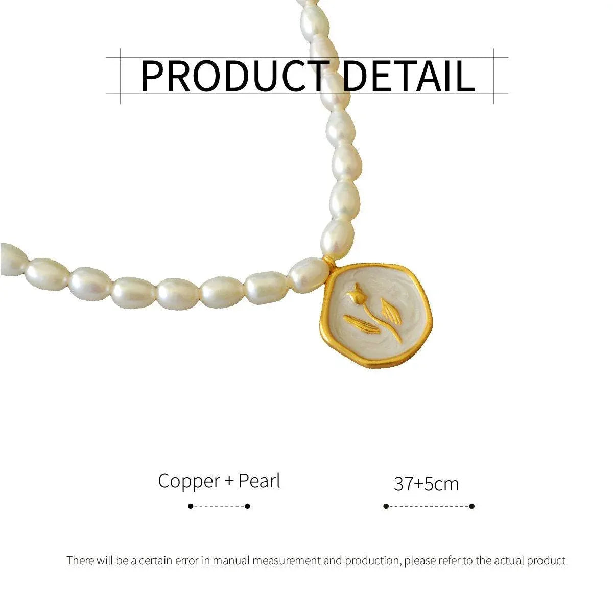 Vintage Bohemian Floral Round Pendant Necklace Women Fashion Chain Jewelry - Pearl-Tulip