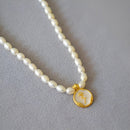 Vintage Bohemian Floral Round Pendant Necklace Women Fashion Chain Jewelry - Pearl-Tulip