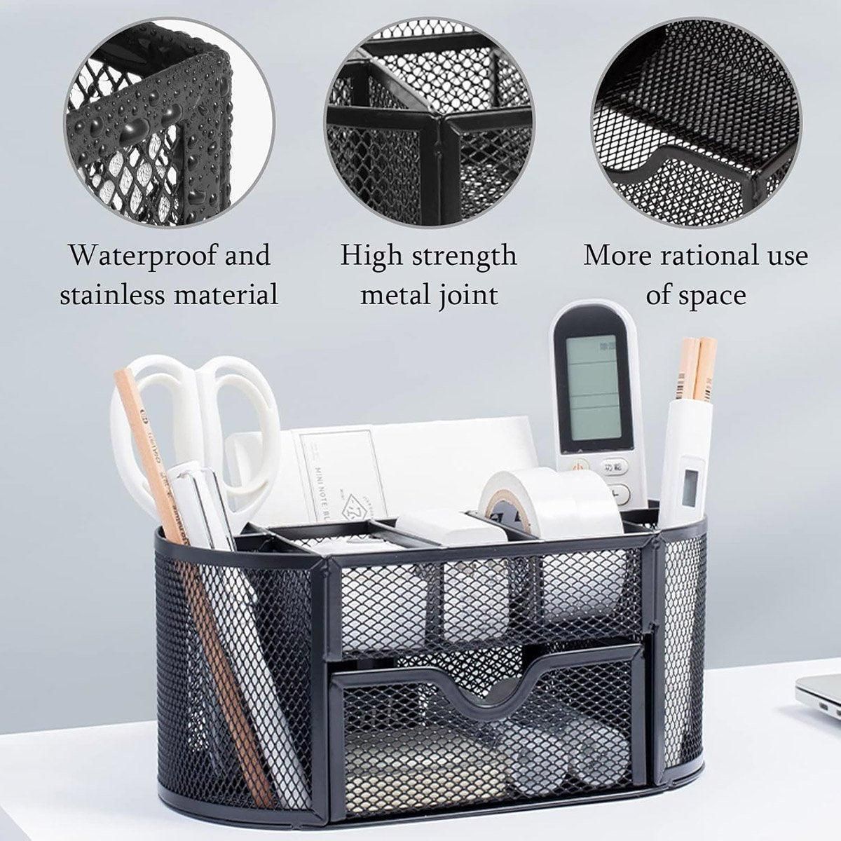 Creative Metal Desktop Pen Holder Multi-function Storage Box Organizer Rack - Blue