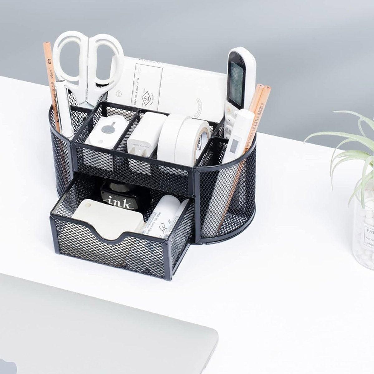 Creative Metal Desktop Pen Holder Multi-function Storage Box Organizer Rack - Blue