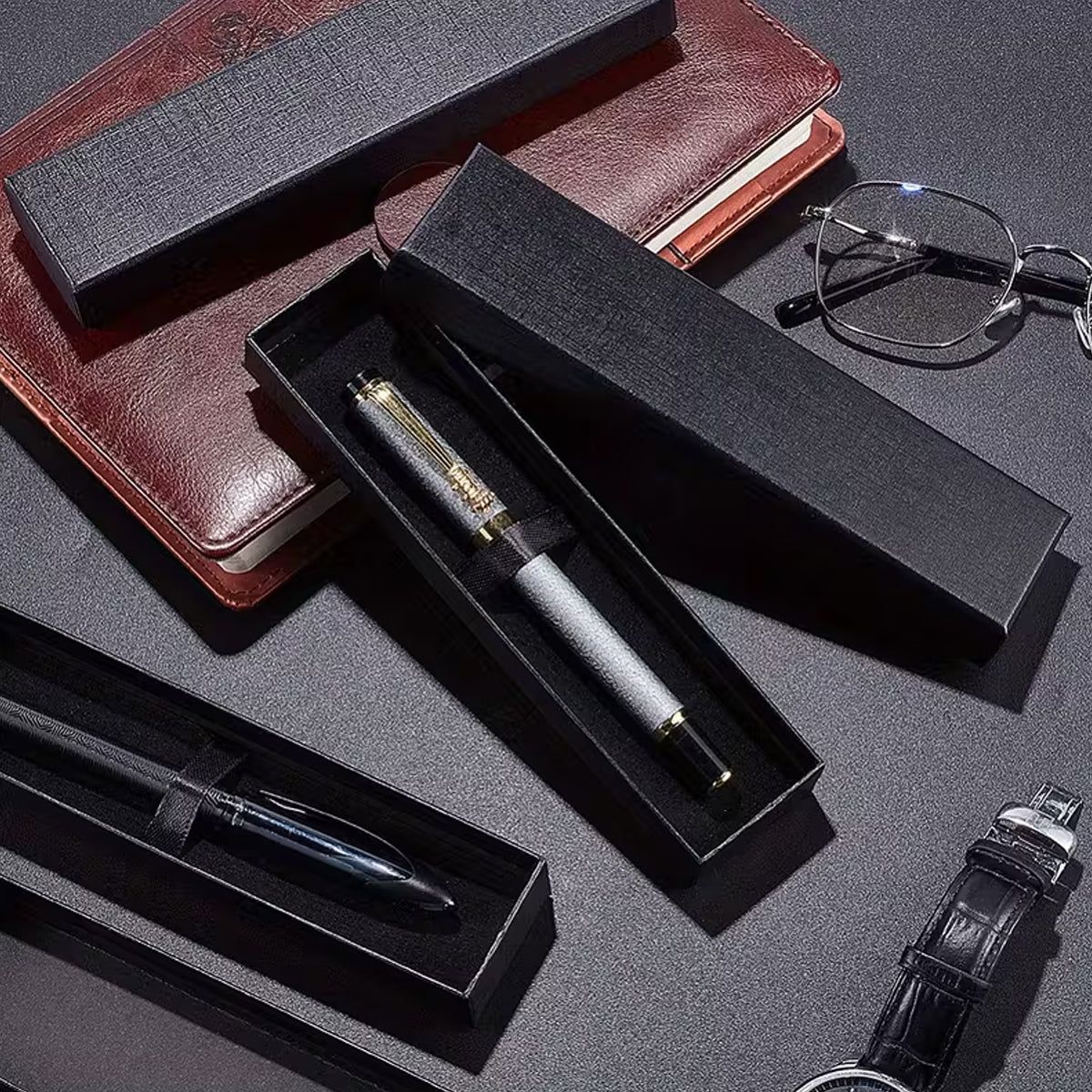 Black Pen Gift Box Set 20pcs Clamshell Storage Case for Fountain Ballpoint