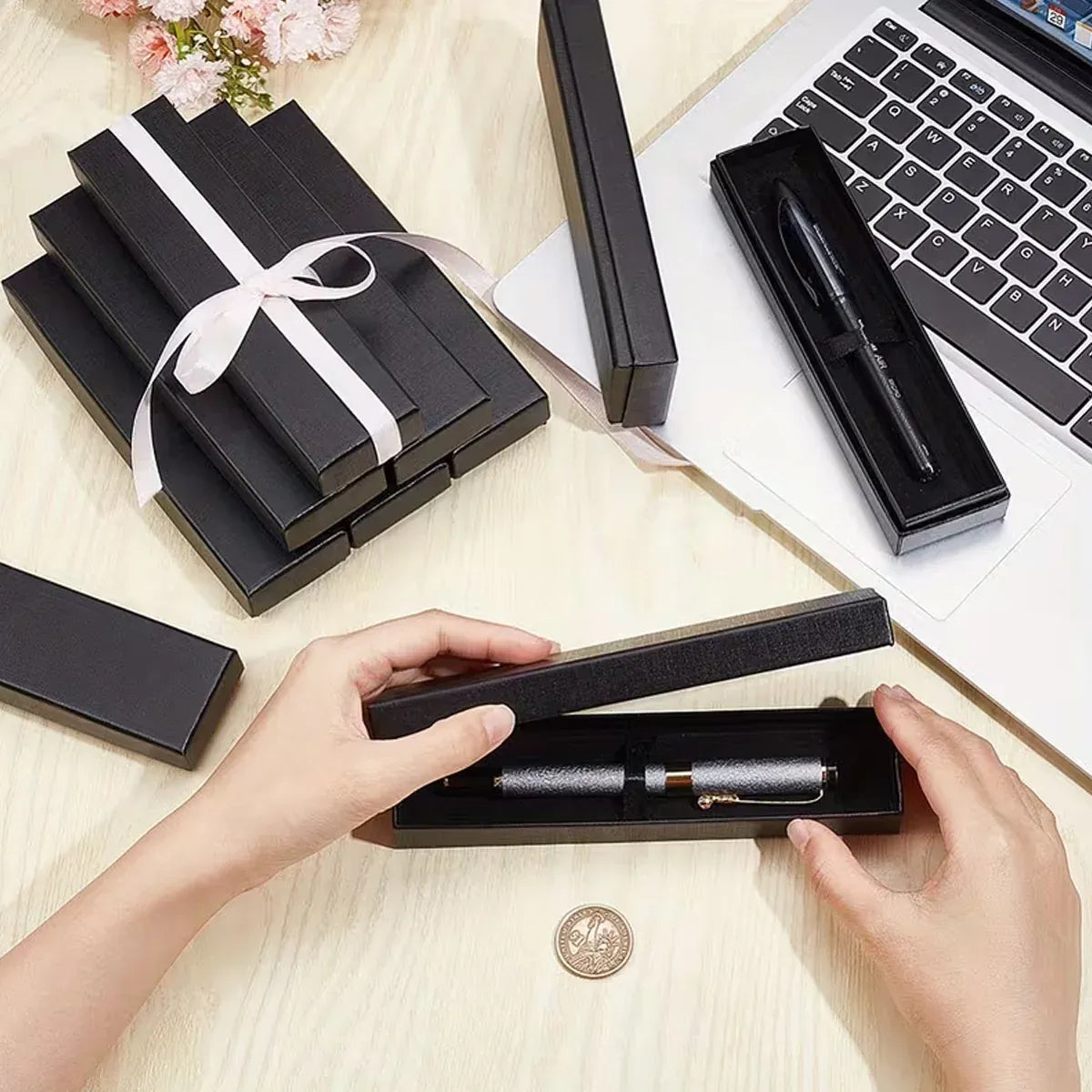 Black Pen Gift Box Set 20pcs Clamshell Storage Case for Fountain Ballpoint