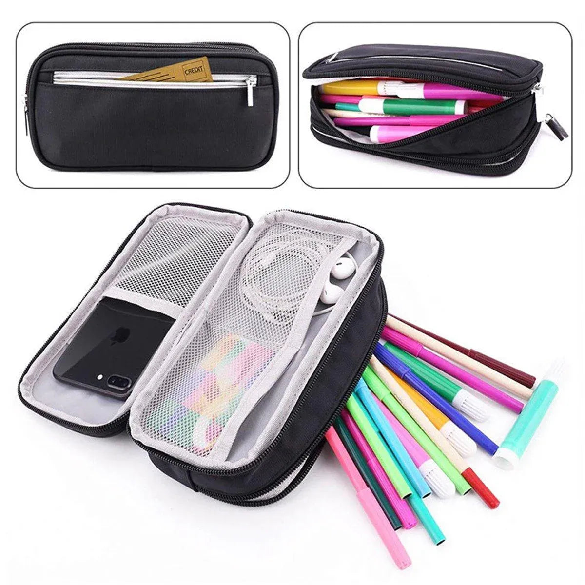 2pcs Large Capacity Multifunctional Pencil Case Storage Bag for School Office