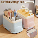 Cartoon Desktop Pen Holder Multi-Compartment Stationery Organizer Storage Box - Blue