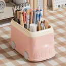 Cartoon Desktop Pen Holder Multi-Compartment Stationery Organizer Storage Box - Blue