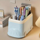 Cartoon Desktop Pen Holder Multi-Compartment Stationery Organizer Storage Box - Blue