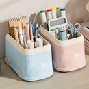 Cartoon Desktop Pen Holder Multi-Compartment Stationery Organizer Storage Box - Blue