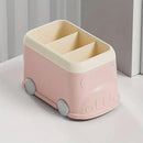 Cartoon Desktop Pen Holder Multi-Compartment Stationery Organizer Storage Box - Blue