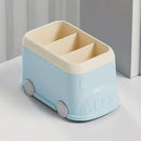 Cartoon Desktop Pen Holder Multi-Compartment Stationery Organizer Storage Box - Blue
